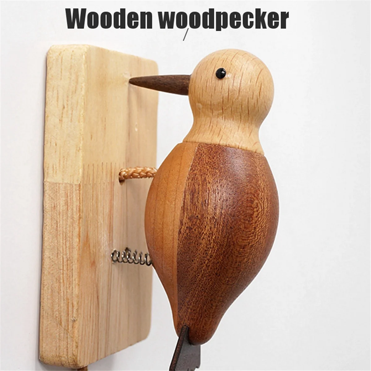 Wooden Woodpecker Door Bell Easy Installation Hanging Ornament Woodpecker Door Knocker for Indoor Window Wall Kids Toy