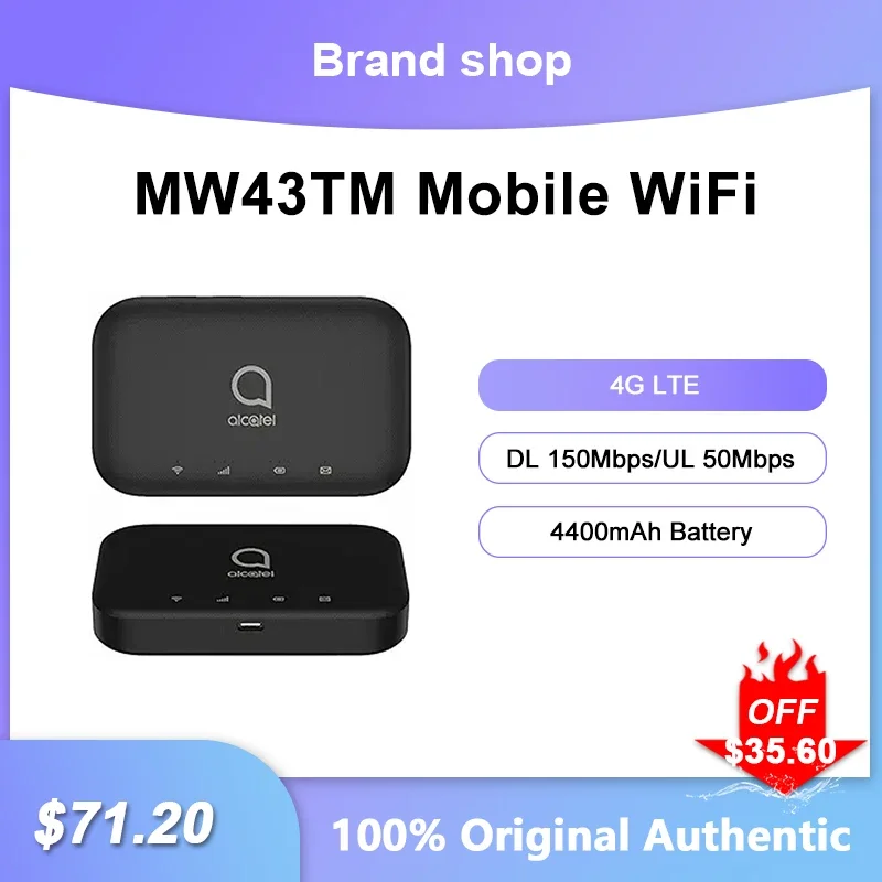 

Unlocked 4G LTE Router Alcatel MW43TM Outdoor Hotspot 4400mah Mobile WiFi Portable 150Mbps Modem Sim Card Slot Pocket MiFi