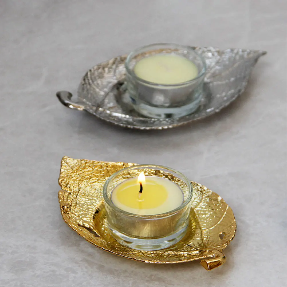 

Candlestick Decorative Metal Art Holder Glass Household Party Decoration Leaf Candlestick