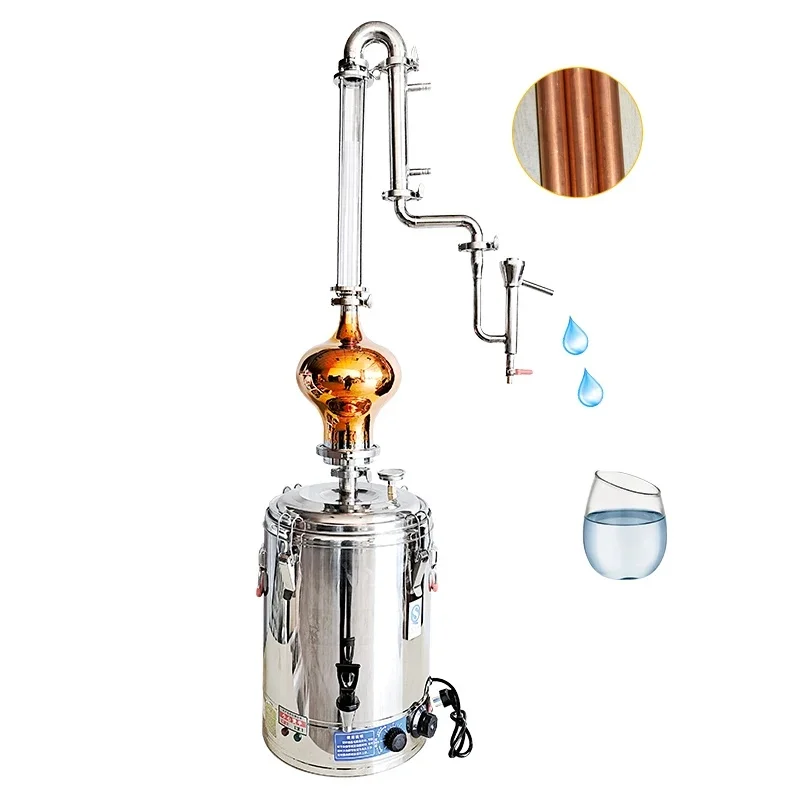 25L Electric Built-In Glass Return Column Stainless Steel Still Whiskey Brandy Alcohol Gauge Onion Head Distillery