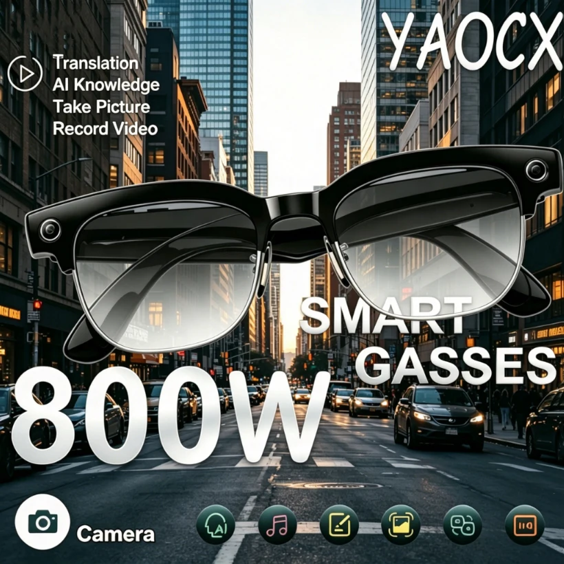 

2026New 800W Pixel Camera Smart Glasses Men Video Recording AI Photo Recognition Bluetooth Call Voice Translation Sunglasses Man