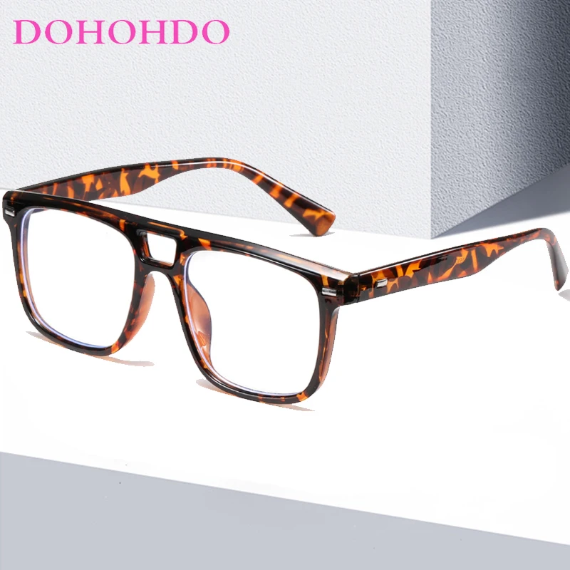 DOHOHDO Double Beam Anti-blue Light occhiali da vista da donna Fashion Rivet Flat Mirror Glasses Frame For Men Trend Fake Eyewear Frames