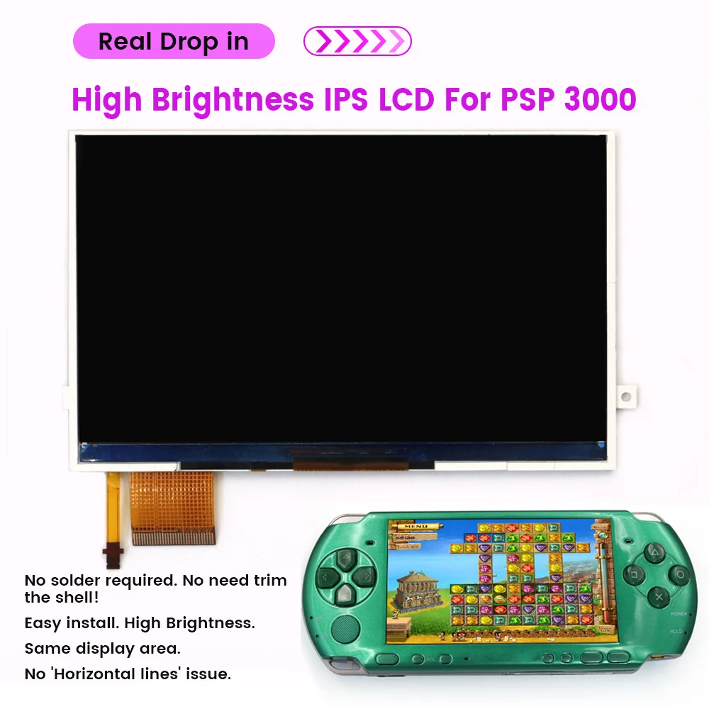 HISPEEDIDO لـ PSP3000 تسليط الضوء على قطرة سطوع عالية في شاشة IPS LCD لـ PSP 3000 لا حاجة لحام سهلة التركيب #3