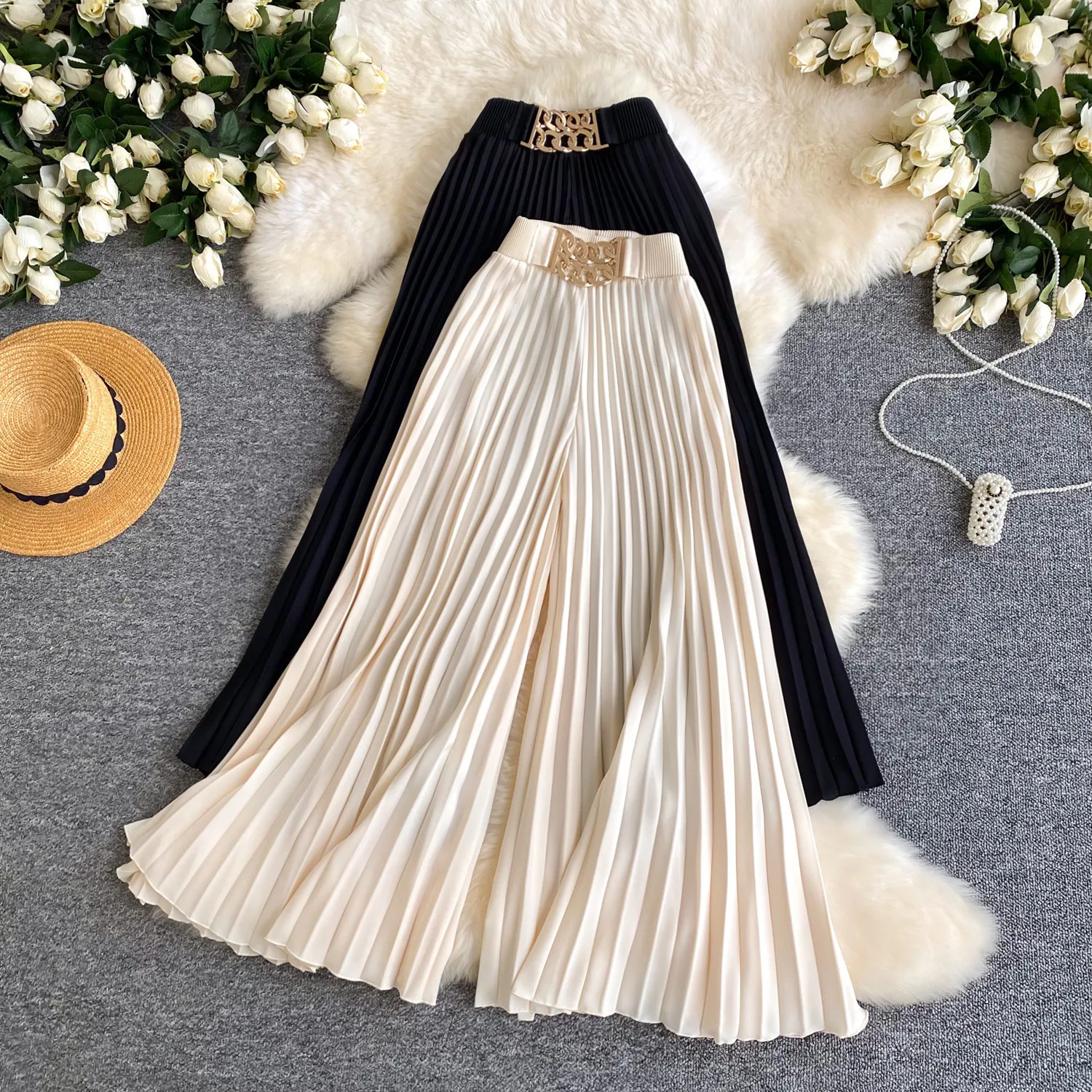 

Skirts Pants Women Wide Leg Long Pant High Waist Straight Trousers Pleated Casual Loose Y2k Streetwear Elegant Splice Work 2026