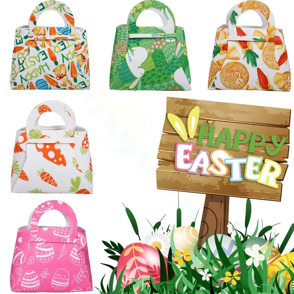 Canvas Easter Bunny Tote Bag Rabbit Printed Easter Egg Hunts For Kids Happy Easter Decorations Gift Holiday Party Handbag