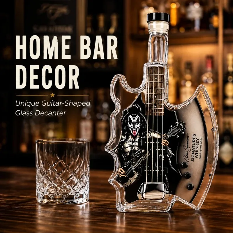 KISS Band Demon Axe – Gitarrenförmiger Whiskey-Dekanter, einzigartige Glasflasche für Spirituosen, Rockbar-Dekoration, Sammlerstück, Geschenk für Rockmusik-Fans – Detail 6