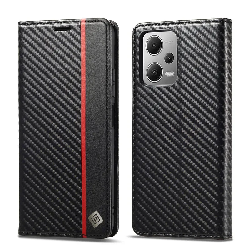 LC-imeeke Carbon Fiber Magnetic Wallet Case For Xiaomi Poco M6 Pro 4G C65 X6 X3 NFC X5 PocoX6 Pro 5G Leather Flip Book Cover