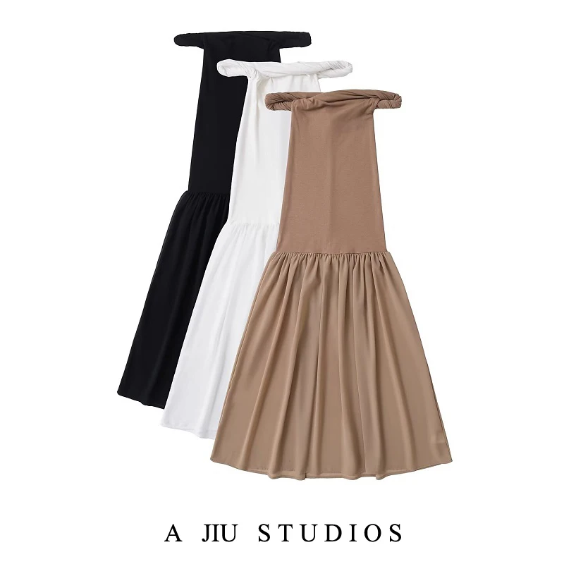 

Summer Pure Desire Knot oulder Splice Me Long Skirt Women's Bodycon Dr High Waist Soft Medium Fabric Cosition