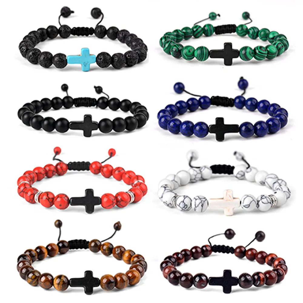 سوار مطرز بحجر عين النمر، مجموعة زوجين من عقدة متقاطعة منسوجة يدويًا، هدية مجوهرات بوهو أنيقة للجنسين من الأحجار الكريمة الطبيعية للرجال والنساء #1