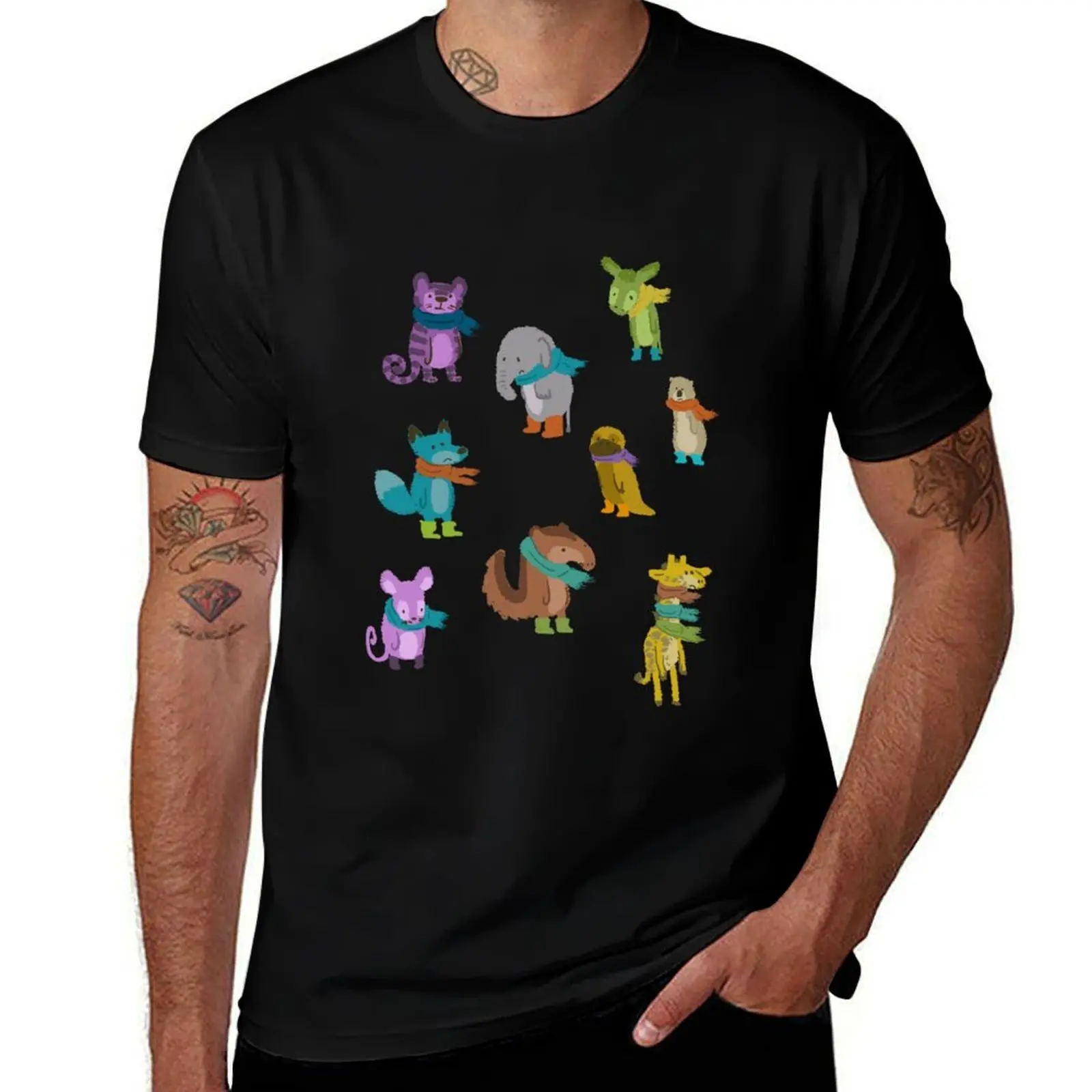 sad and indifferent animals wearing scarves T-Shirt Lightweight Print T-Shirt