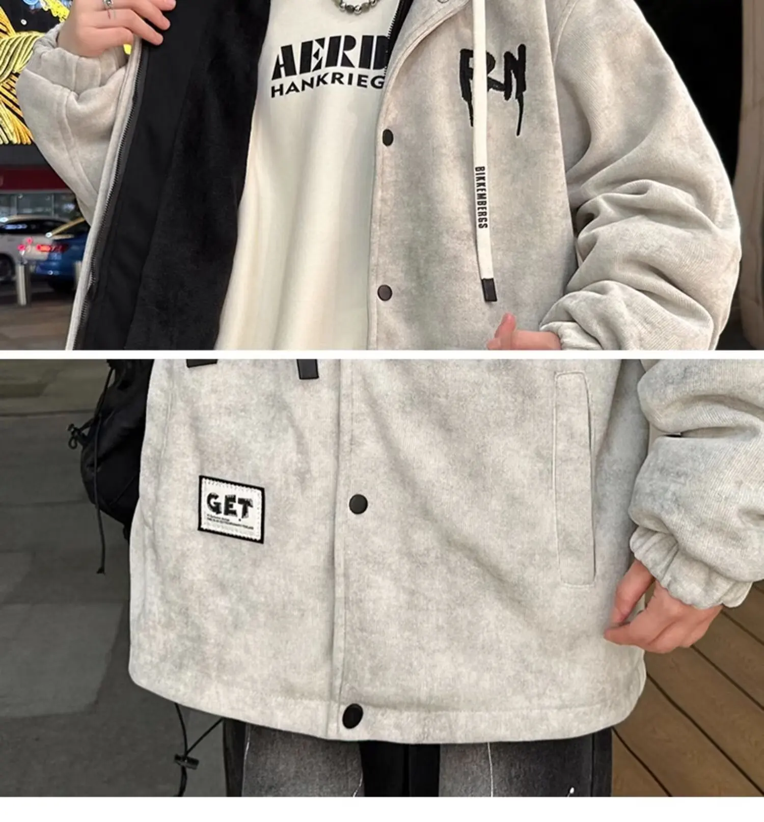 الشباب الربيع والخريف الطالب الموسمي 2025 نمط جديد وهمية قطعتين سترة الرجال مقنعين واحدة الصدر الملابس العصرية سترة #4