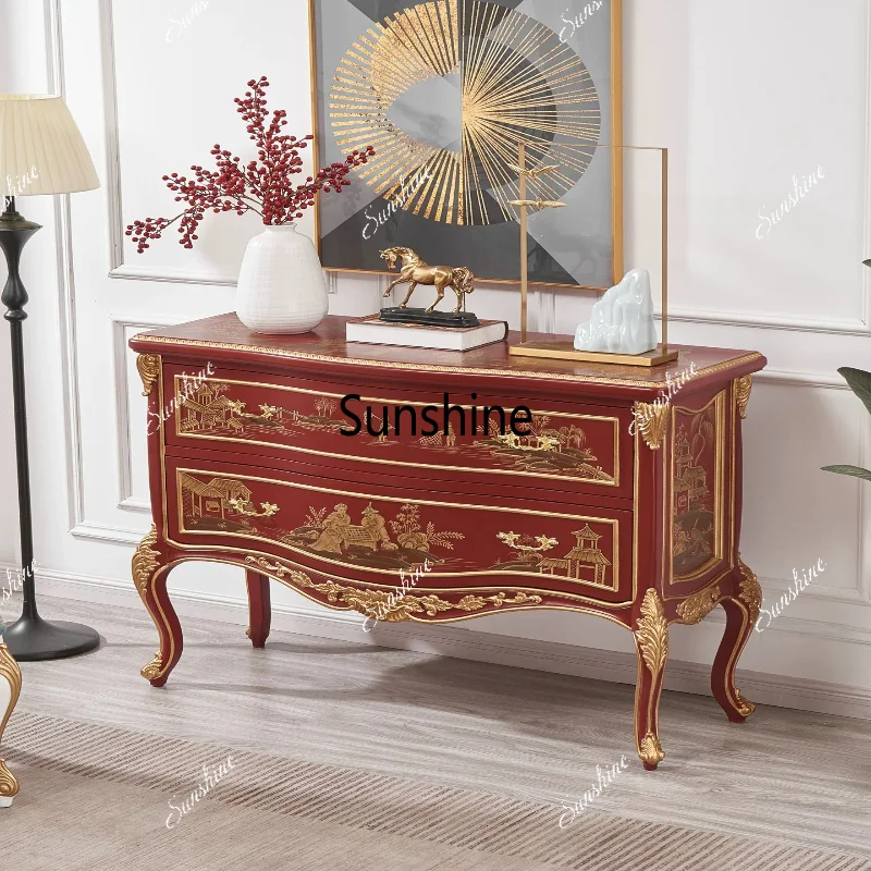 High-end luxury vintage French entryway cabinet, entrance hall with painted light luxury against the wall