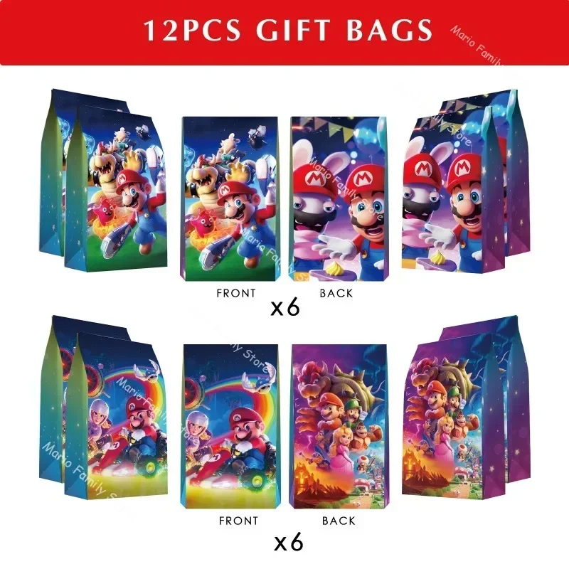 Bolsa de regalo de Super Mario Bros para niños, 12 piezas, caja de palomitas de maíz y galletas de Anime, bolsa de dulces portátil de gran