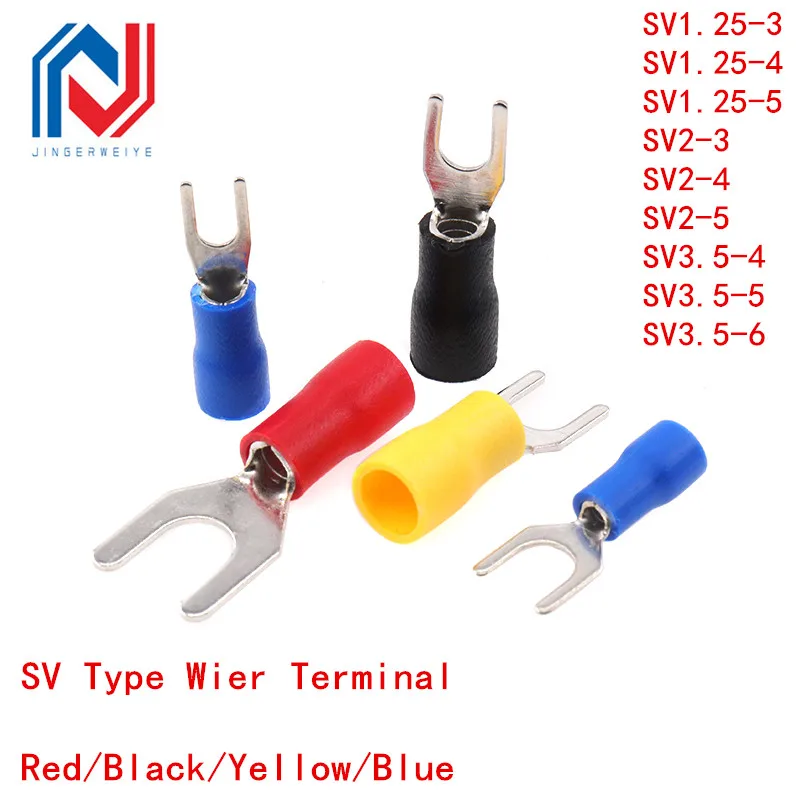 50Pcs SV Type Wire Spring Terminal SV1.25 SV2 Fork U Y PVC Insulate Ferrules Block Spade Cold Press Cable End Crimp Connector