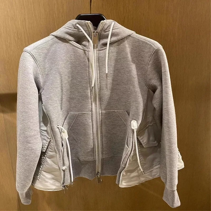 

Женская хлопковая куртка, новинка весны 2024, свободная толстовка с капюшоном на молнии и шнурком y2k