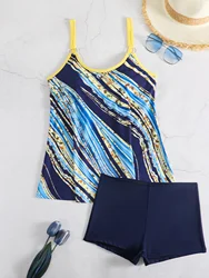 2024 Print High Waist Swimsuit Ring Link Two Piece Tankini Sexy Swimwear Female Beachwear Bathers Bathing Swimming Swim Suit