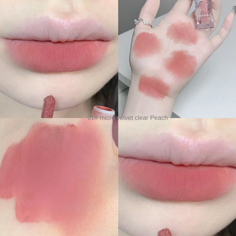 Tubo de leche brillo de labios de melocotón 6 colores lápiz labial mate desnudo impermeable de larga duración mujeres tinte de labios rojo barro terciopelo cosméticos de esmalte de labios