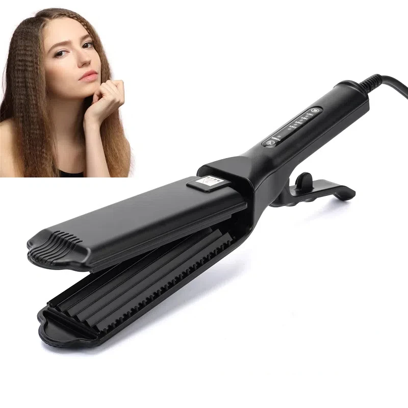 Professional Ceramic Corrugated Iron for Hair Wave Corrugation Flat Irons Electric Curling Crimped Wide Plates Beauty Hair Iron