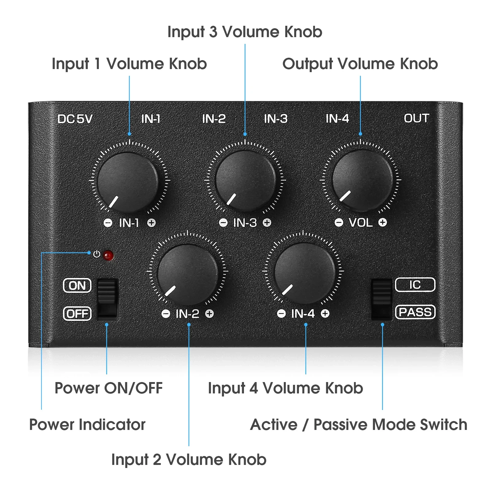 Nob sound MC5-BX mini stereo 4 kanal audio mixer ultra geräuscharm home/studio/bar line mixer – Detail 2
