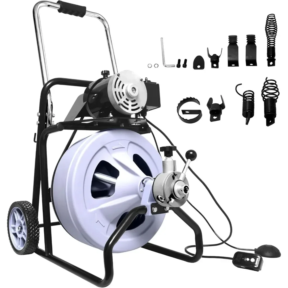 

Канализационная змея, электрическая сливная змея, машина для очистки канализации с автоматической подачей для труб диаметром от 2 до 4 дюймов, сливной шнек с 8 режущими головками,