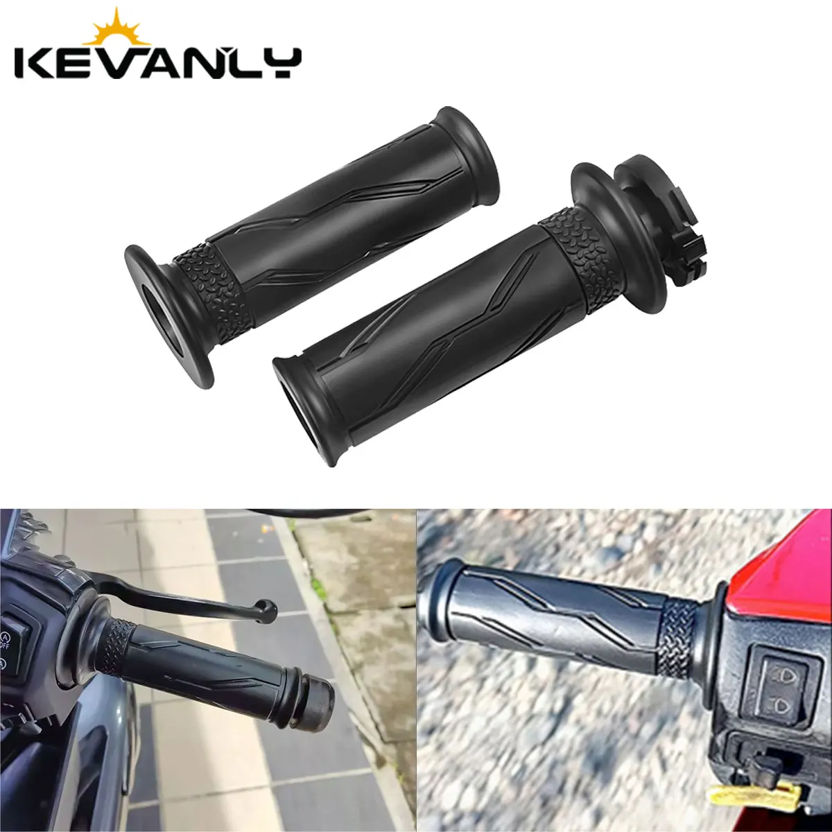 7/8" 22mm Motorcycle Hand Grips Rubber Gel Grip with Bar End