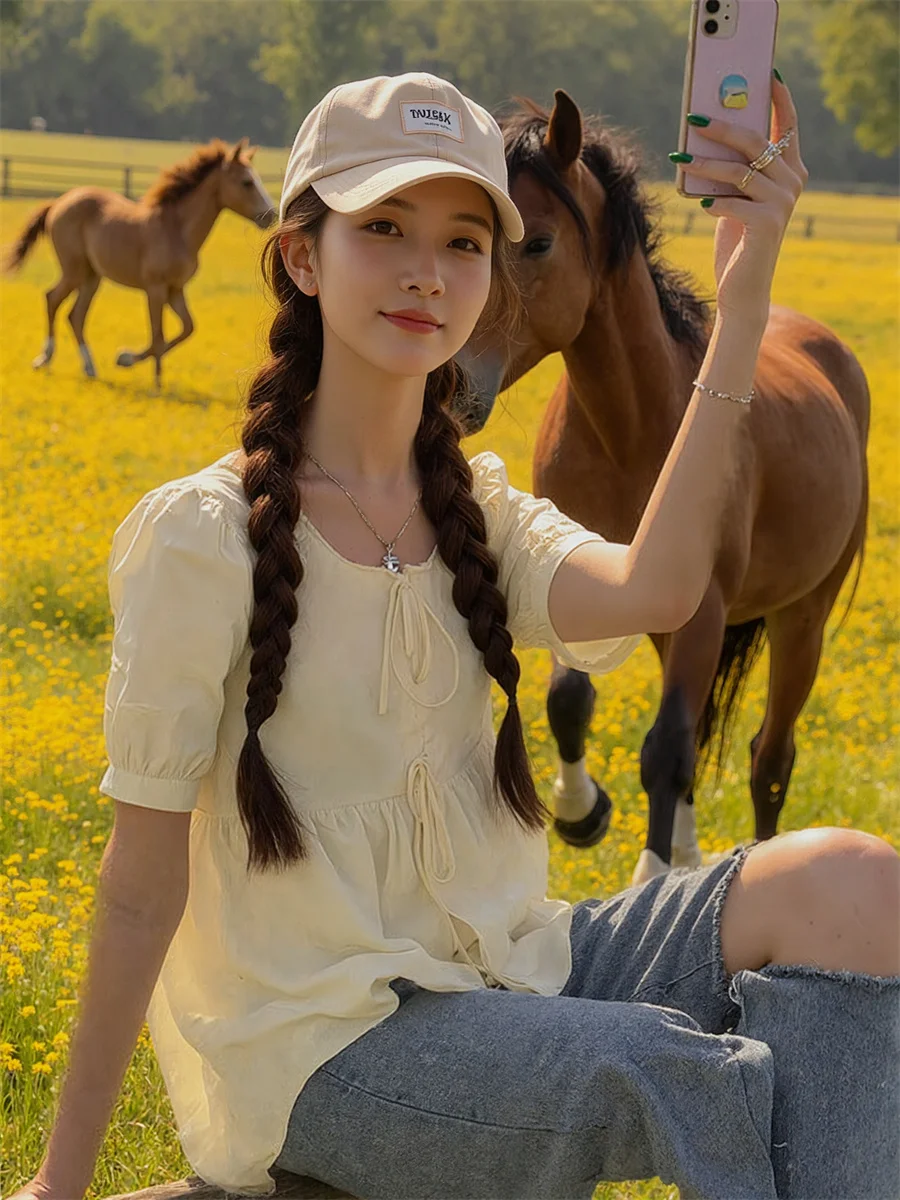 بلوزات أنيقة للنساء ربطة القوس فيونكة ثنيات أمامية مخططة بأكمام طويلة من الكتان بتفاصيل مكتبية للسيدات موضة الخريف الكورية #2