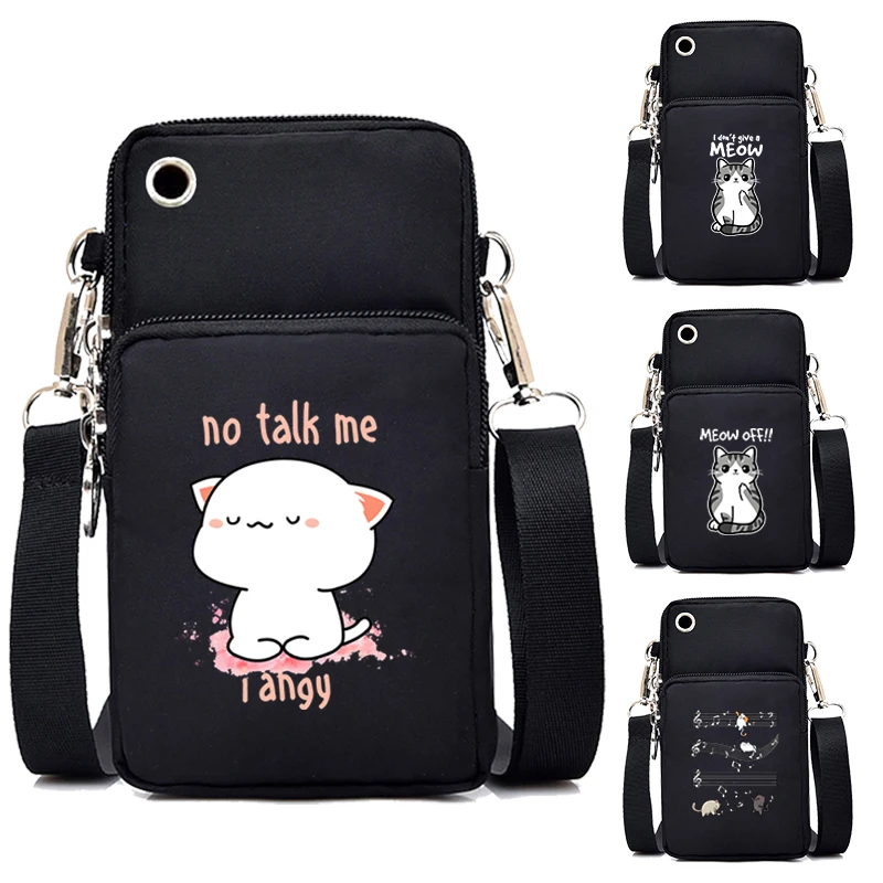 Fashion Brand Mini Mobile Phone Bag Cute Cat Printed Crossbody Bags for Women Cartoon Animal Shoulder Bag Outdoor Wrist Handbags