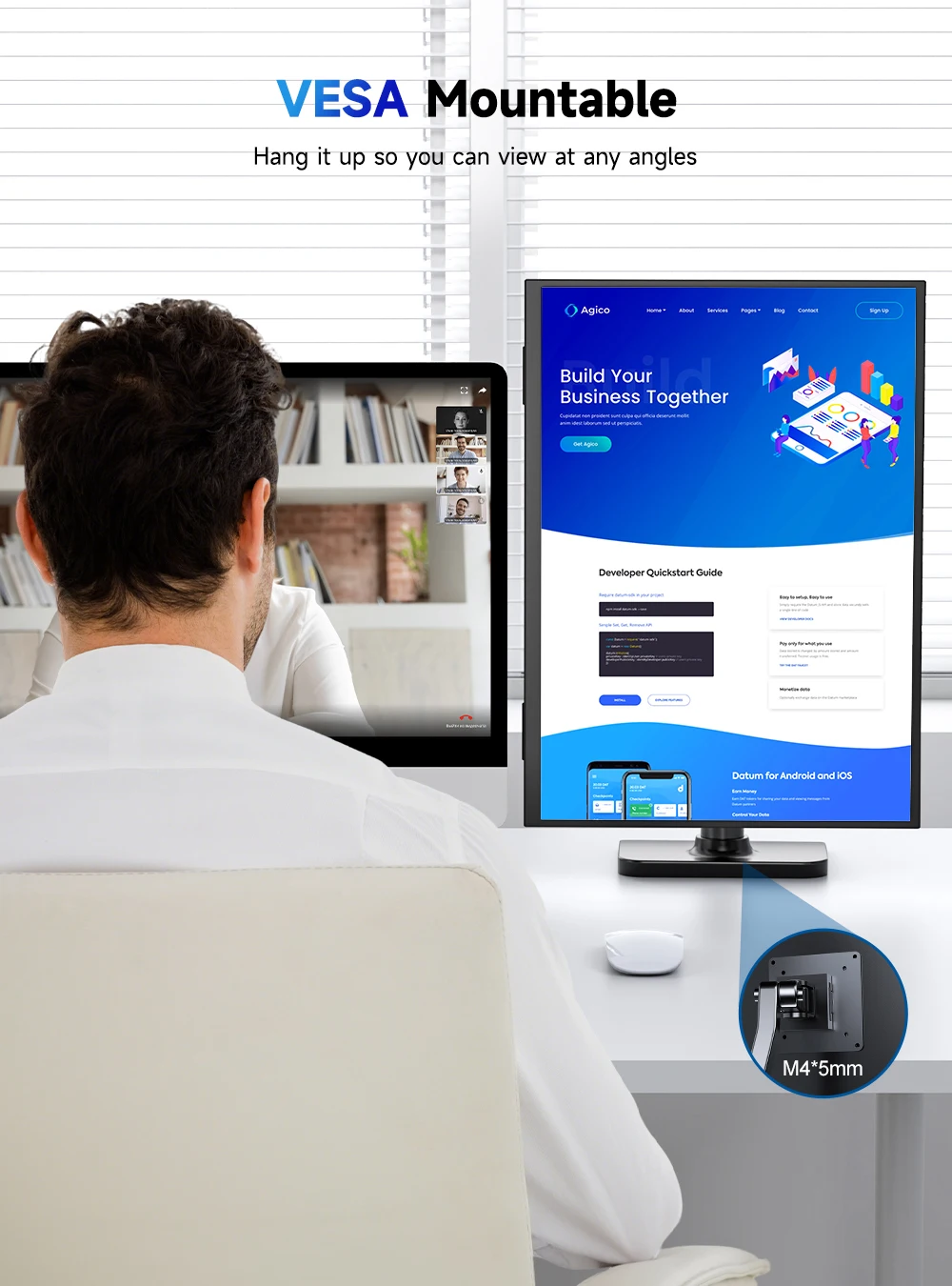 شاشة UPERFECT 4K كبيرة محمولة مقاس 23.8 بوصة UHD 3840 * 2160 100% sRGB FreeSync شاشة خارجية لأجهزة الكمبيوتر المكتبية والكمبيوتر المحمول والكمبيوتر الشخصي الصغير MacBook مع حامل VESA HDMI USB-C شاشة ألعاب