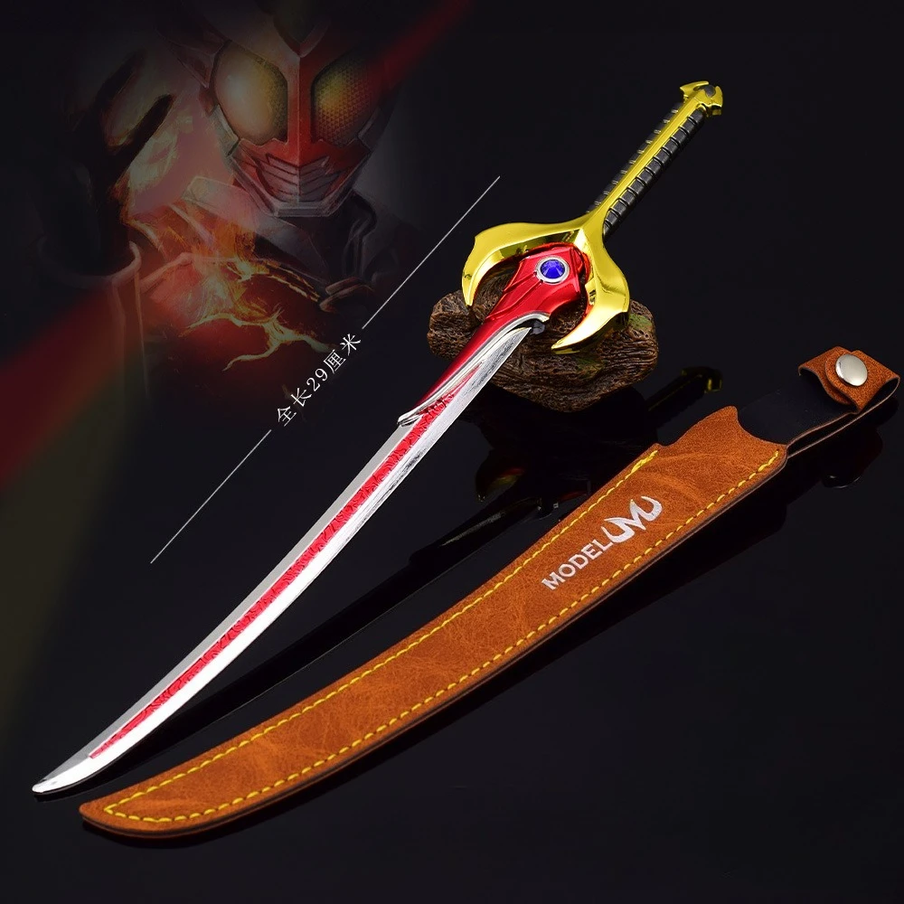 30cm/11,81 pulgadas Kamen Riders Anime periférico llama ejército cuchillo cubierta de cuero versión arma de Metal modelo escritorio samurái espadas juguete