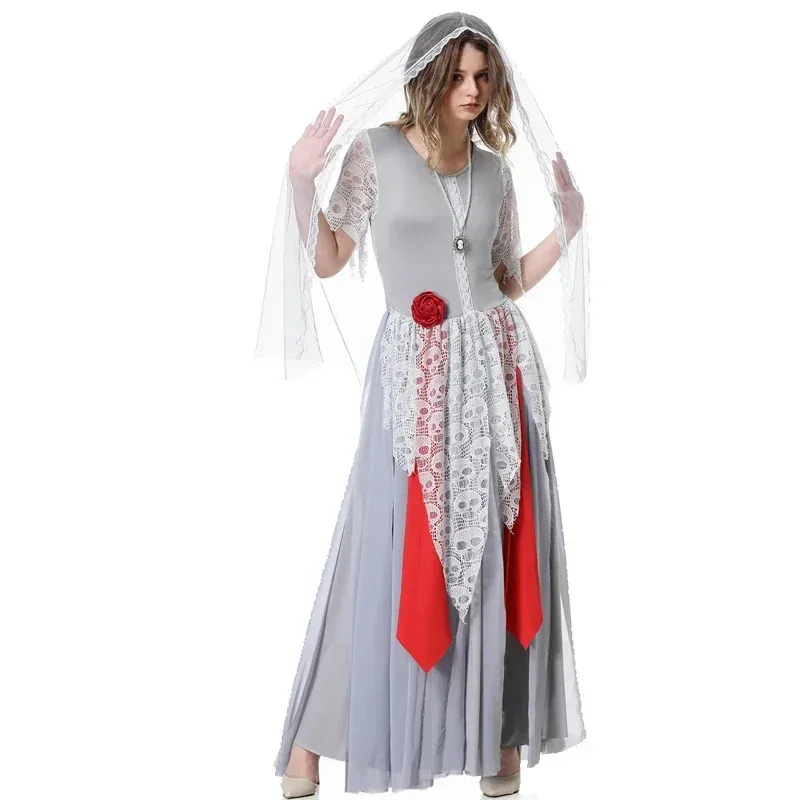 Kostium Panny Młodej z \"Wielkiej Panny Młodej\" Klasyczny Długi Straszny Meksykański Zombie Roleplay Cosplay Karnawał Halloween Bal Przebierańców