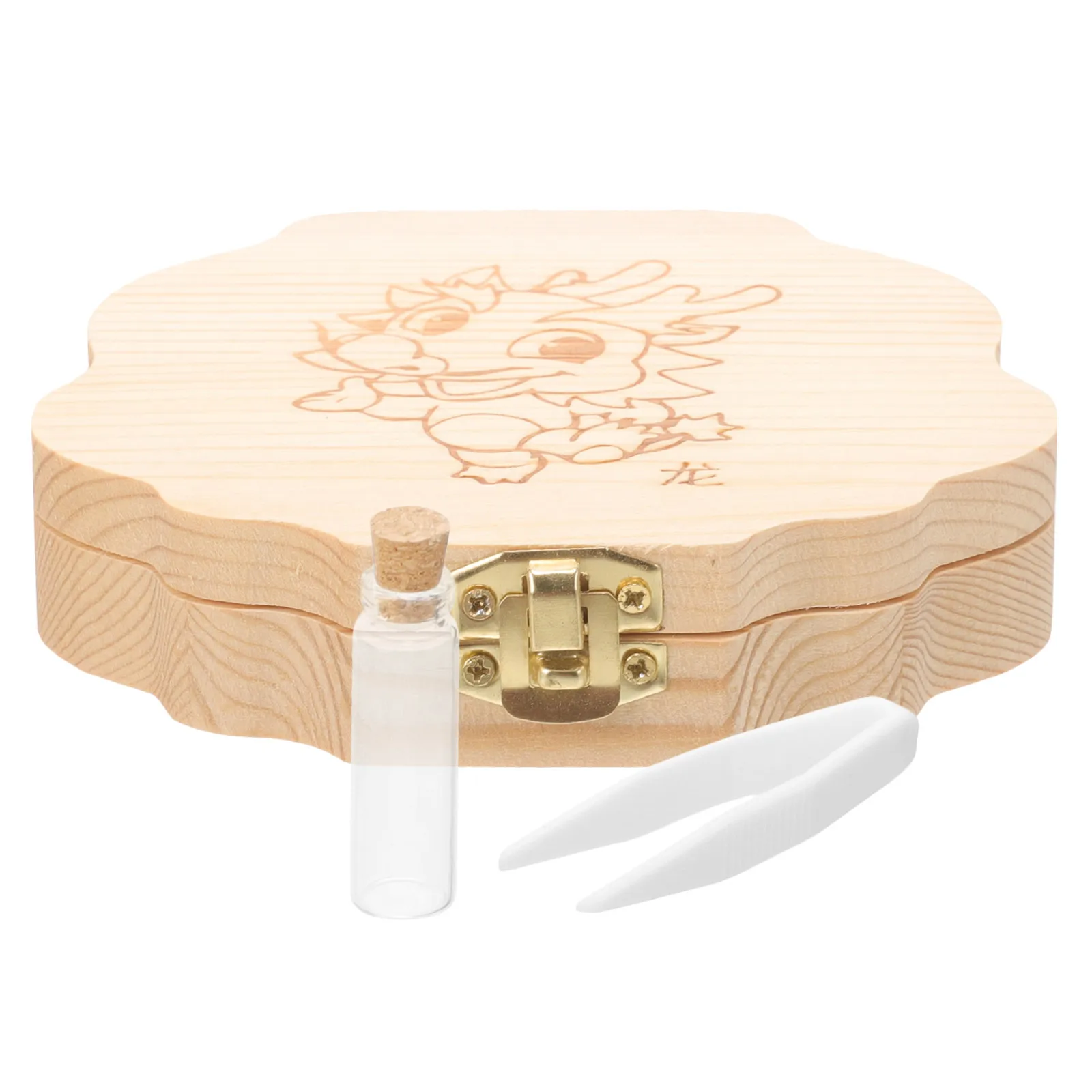 

1Set Baby Tooth Keepsake Box Chinese Zodiac Dragon Pattern Wooden Deciduous Teeth Storage Holder Kids Lost Teeth Case
