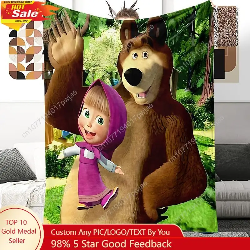 

Contemporary Flannel Fleece Throw Blanket With Cartoon Bear And Friends Design - All-Season Cozy Multipurpose Knitted Digital Pr