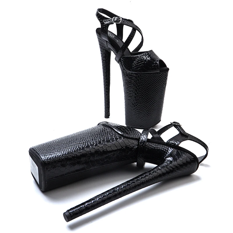Leecabe 26CM/10inches Shiny Snake Upper Small Open Toe Sexy Exotic High Heel Platform Party Sandals Pole Dance Shoes
