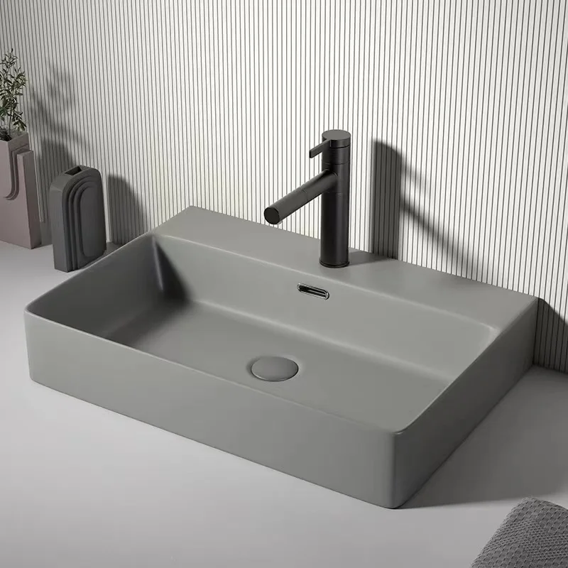 Hot Selling Rectangular Modern Design Ceramic Bathroom Counter Top Hand Wash Basin Customized Color Matt Black For Home