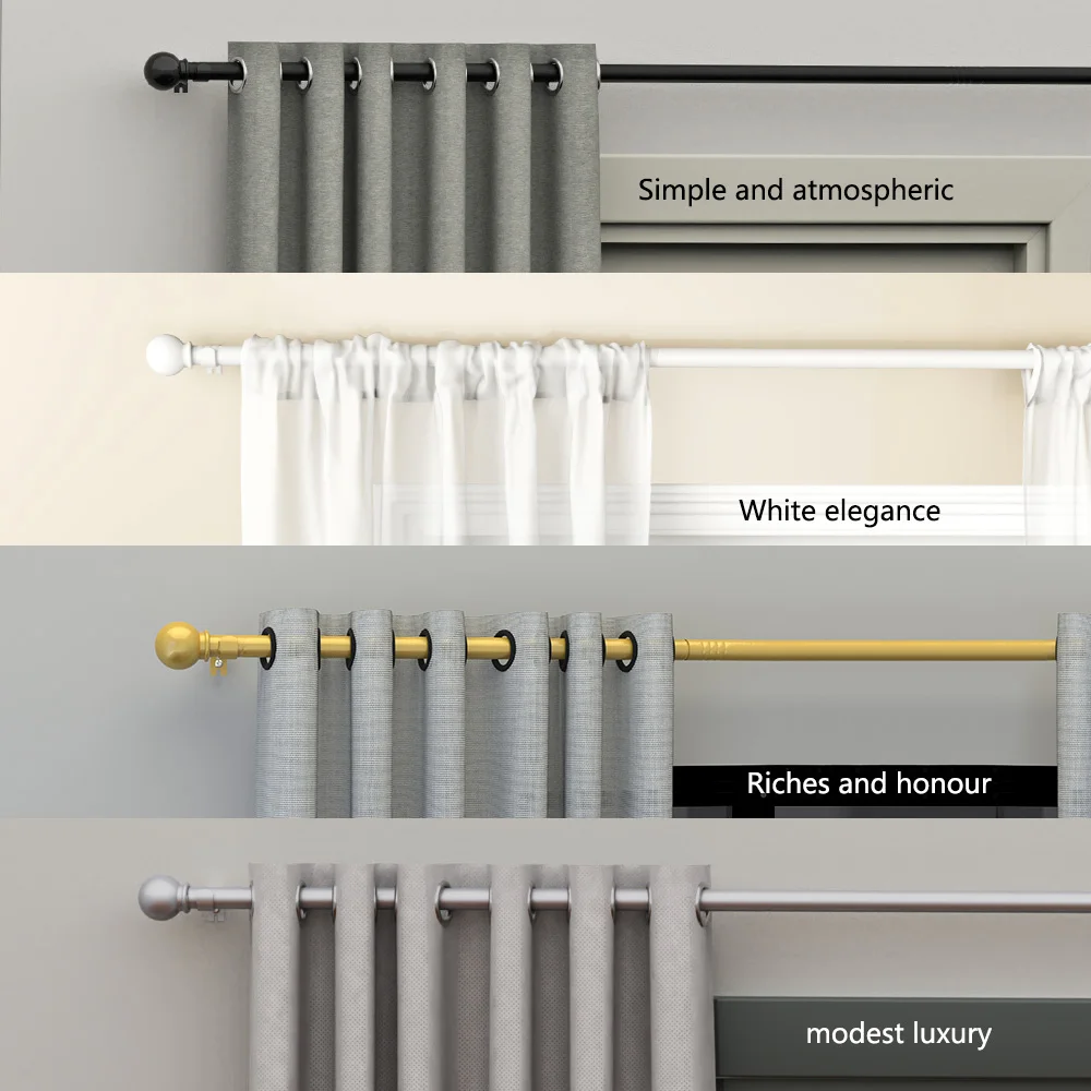 Universelles Gardinenstangenset, 45 Zoll - 147 Zoll. Hochleistungs-Verlängerungsstange, geeignet für große Fenster. Gespleißtes Design. Schwarz, Weiß, Gold, Silber. – Detail 4