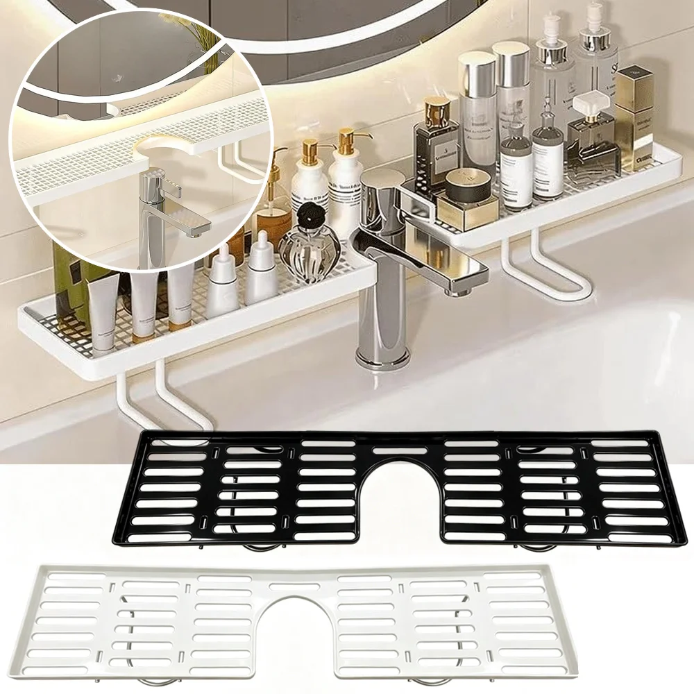 Bohrfreier Spülbecken-Organizer – Freistehendes Kohlenstoffstahl-Ablageregal für Armaturen, Platzsparender Badezimmer-Arbeitsplatten-Organizer