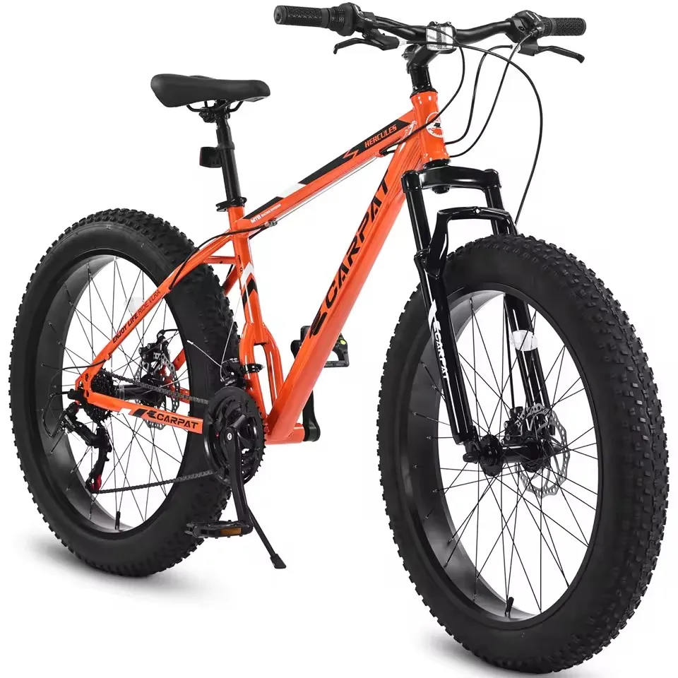 

26 Inch Fat Tire Bike Adult Full 21 Speed Mountain Bike, Dual Disc Brakes, Front Suspension, Mountain Dirt Bike