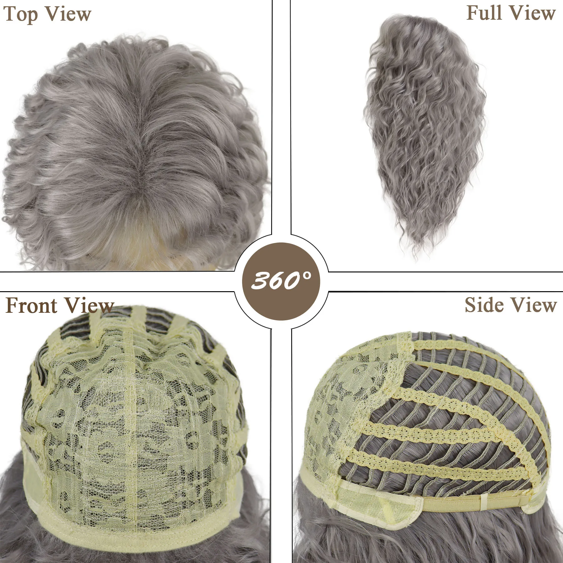 グレーの前髪付き合成ロングウェーブヘア80年代風ウィッグ男性用パンクヘアスタイルヴィンテージグレーカラーハロウィンコスチューム