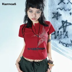 Karrcat Punk Gothic Crop Tops Grunge Y2k Aesthetics Short Sleeve T-shirt Japanese Harajuku E-girl Tops 00s Mall Goth Streetwear