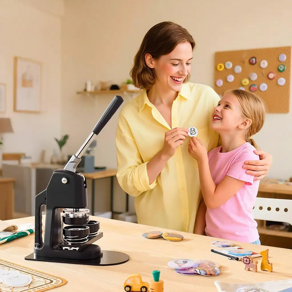 

Черная машина для изготовления значков 3-в-1, 1.26/2.28/2.95 дюйма, пластиковый станок для значков с 300 комплектующими, персонализированные значки