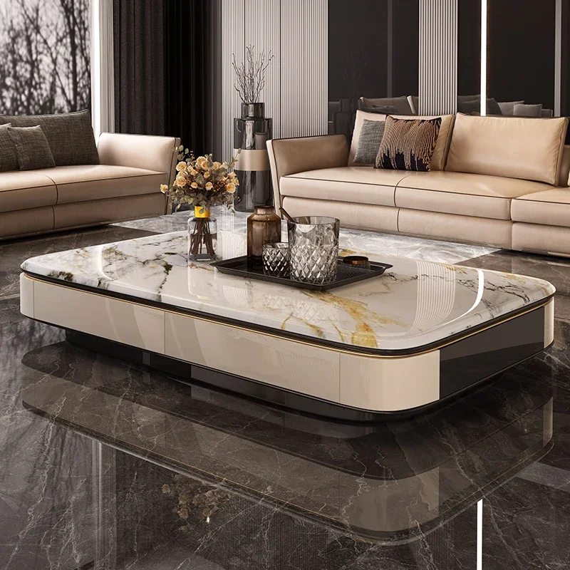 

Italian minimalist glass coffee table light luxury high-end coffee table