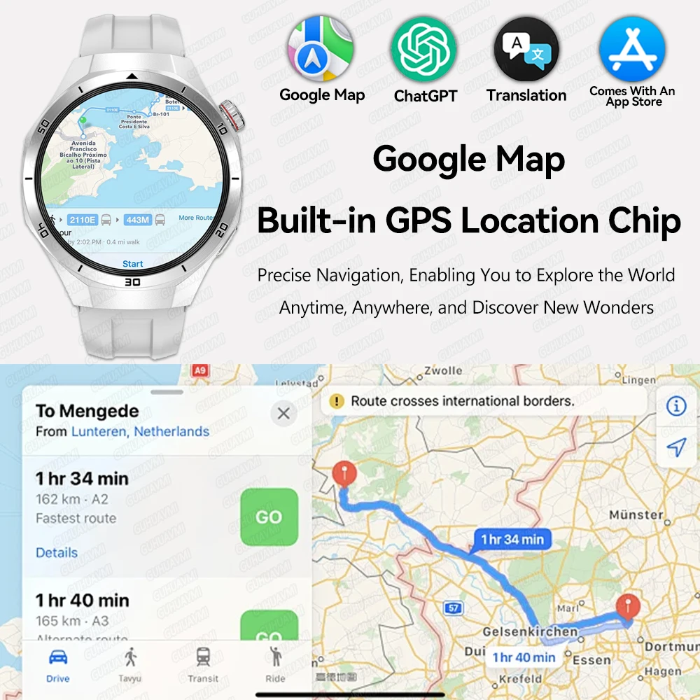 For HUAWEI 4GB Memory Men Business Smartwatch Bluetooth Call Health Monitoring GPS Navigation Smart Watch Connect TWS Earphones
