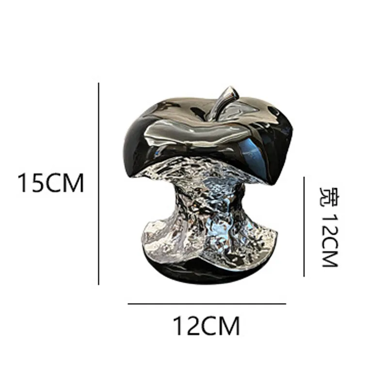 A Gnawed Apple Artworks Silver-plated Fruits Statue Desk Decoration Ornaments Ceramic Crafts Sculpture Room Aesthetic Decor