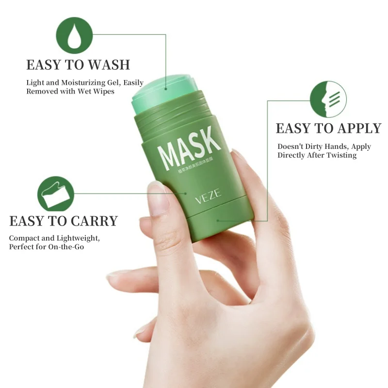 Green Tea/Peach Mud Mask Stick Cleanses the Skin, Moisturizes and Hydrates, Controls Oil and Leaves Skin Feeling Fresh, Has a Fresh Scent, Purifies and Controls Oil, Suitable for Both Men and Women, and Is Made with Premium Quality Products.