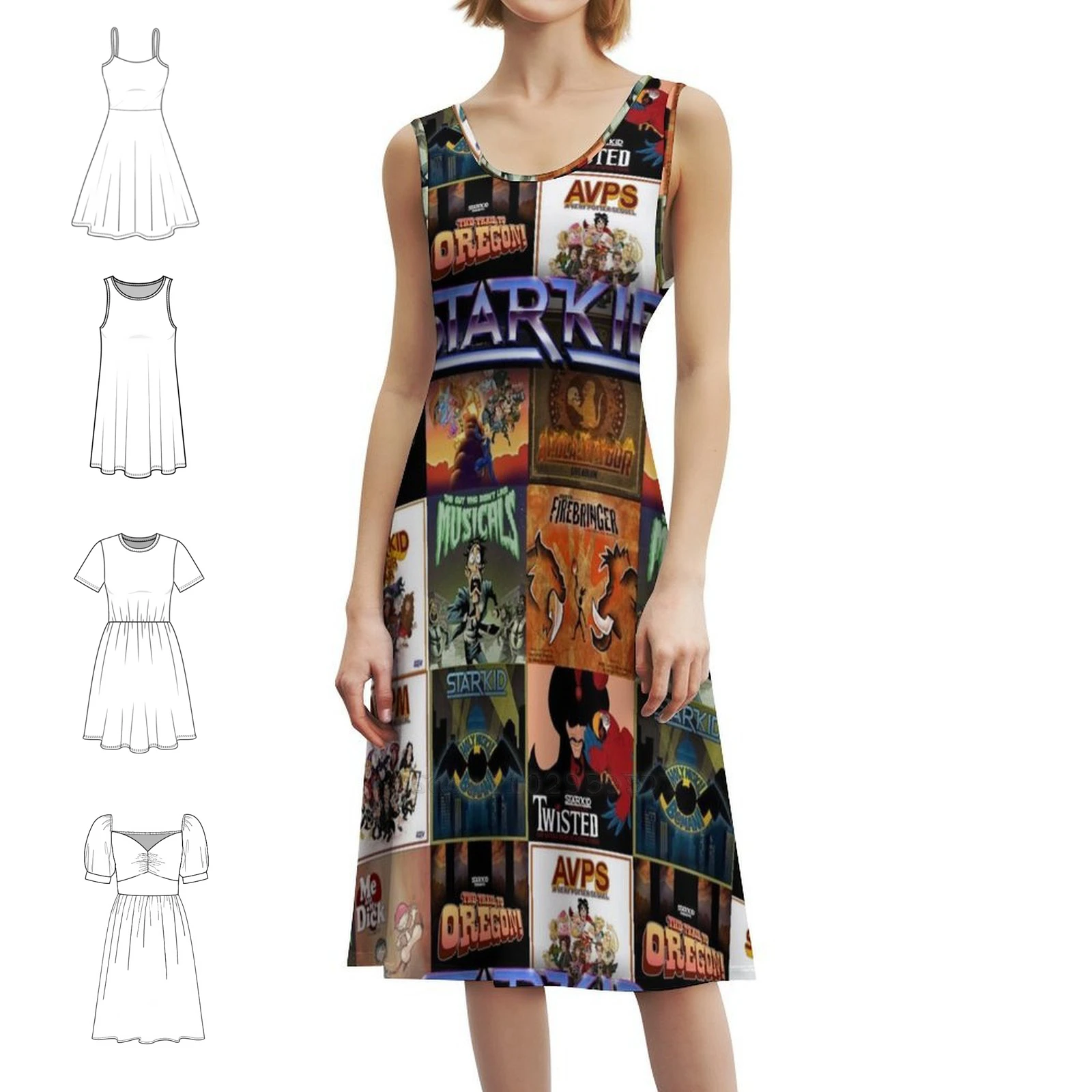 Starkid Collage Bohemian Sleeveless Dress Multi-Print Beach Vacation Party Dress Starkid Collage Trail To Oregon Tto Ani Female