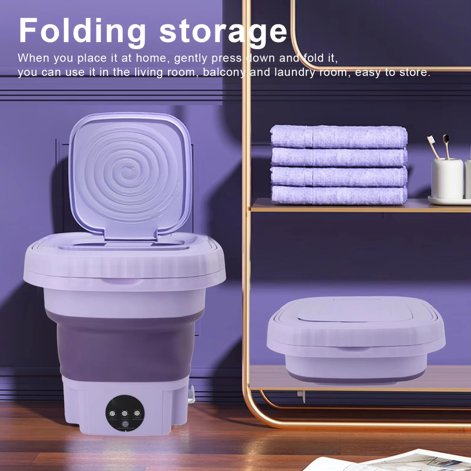 

Portable Washing Machine 11L ABS PP Automatic Mini Foldable Bucket Washer with Drainage Pipe RV Travel Apartment