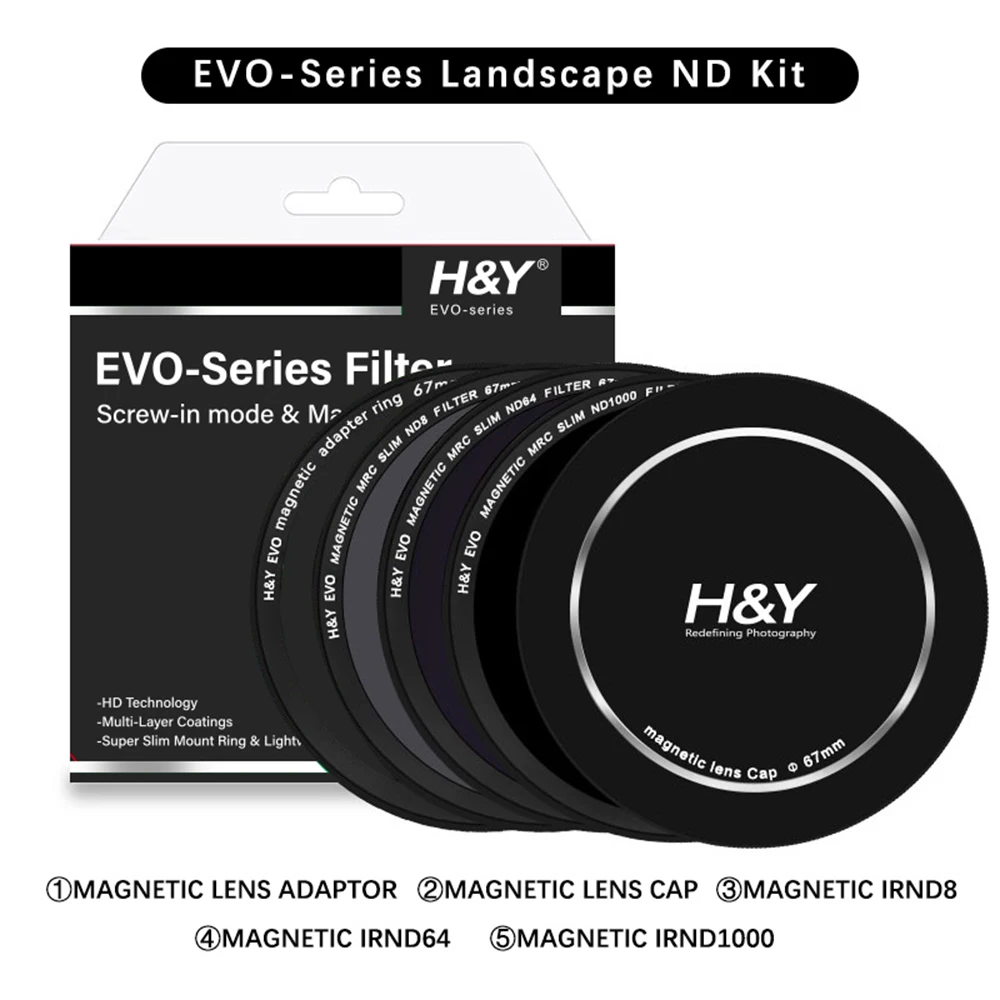 H&Y EVO Series Magnetic Video / Landscape ND Filters Kit Camera Lens Filter ND8 ND16 ND32 ND64 ND1000 67mm 72mm 77mm 82mm 95mm