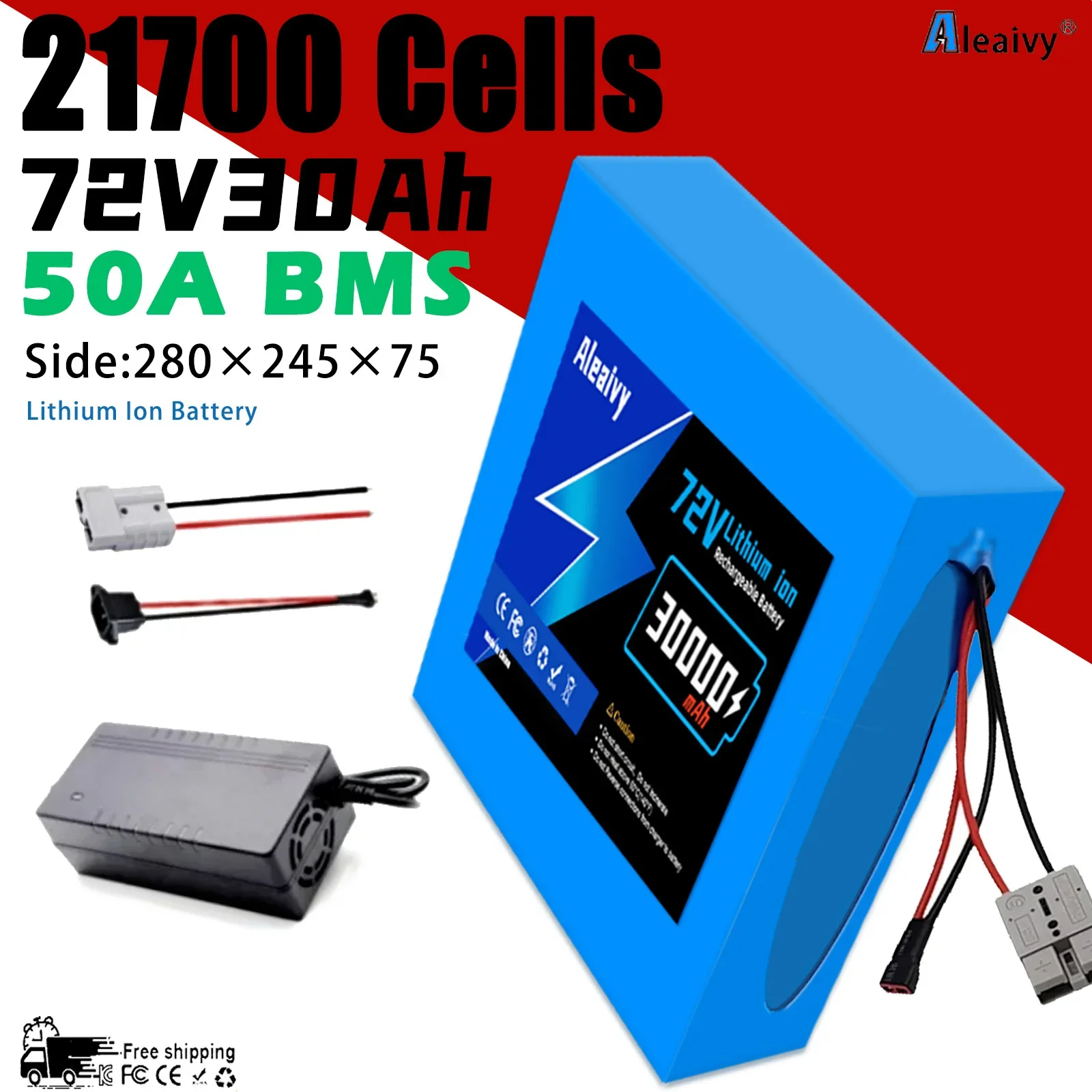 

72V 30Ah High-Power & Fast Charging Lithium Battery Pack for 100W-3600W Motor Electric bicycle bike with 50A BMS IP54 Waterproof