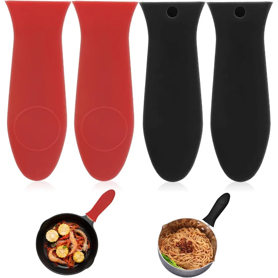 

Cast Iron Handle Cover 4 pcs Cast Iron Skillet Handle Covers Red and Black Cast Iron Handle Covers Silicone Hot Handle Holder N