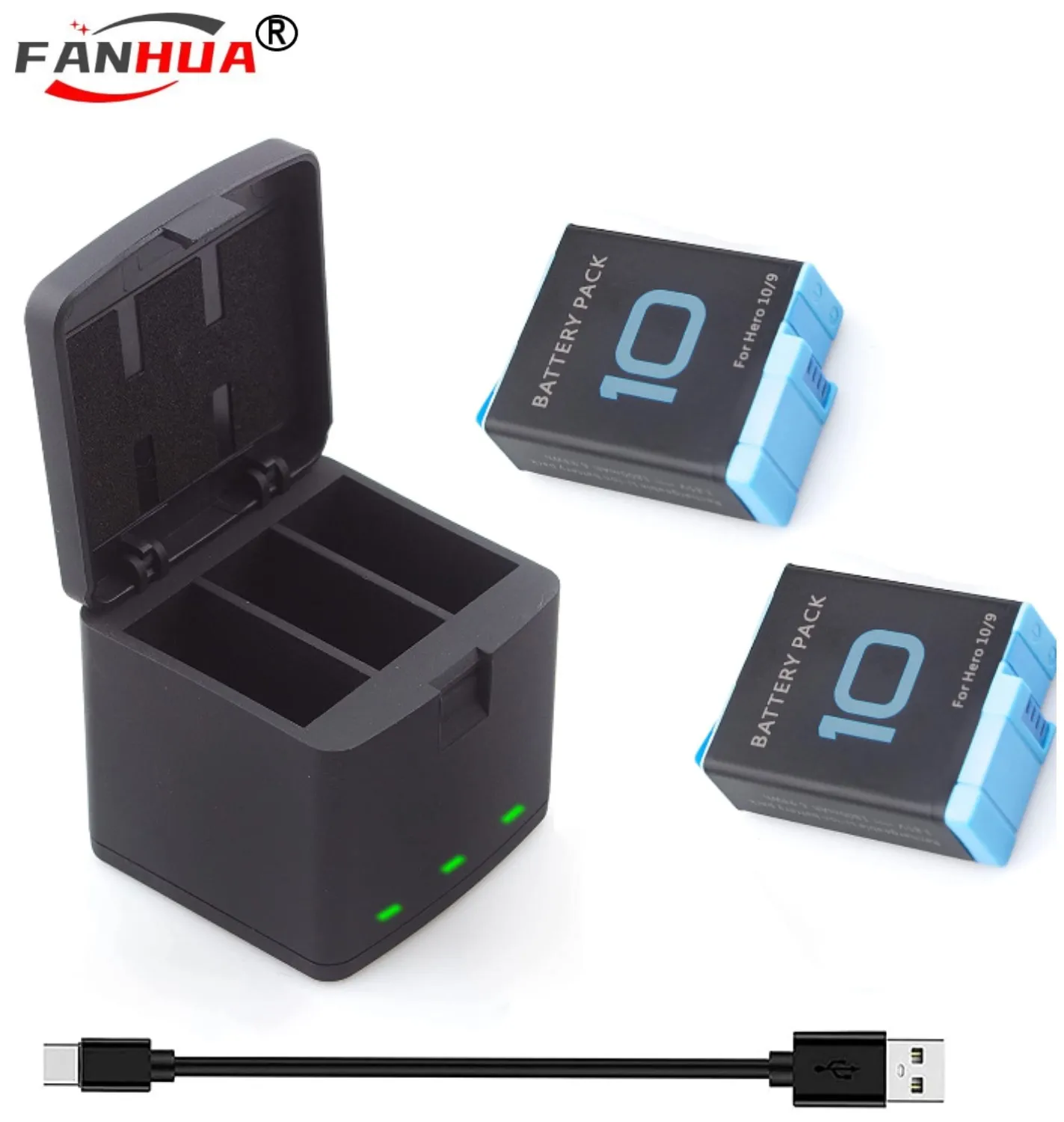 

2 Pack Batteries fit for GoPro Hero 10, GoPro Hero 9 Black, 3-Channel Battery Charger Station for Hero 10/ Hero 9